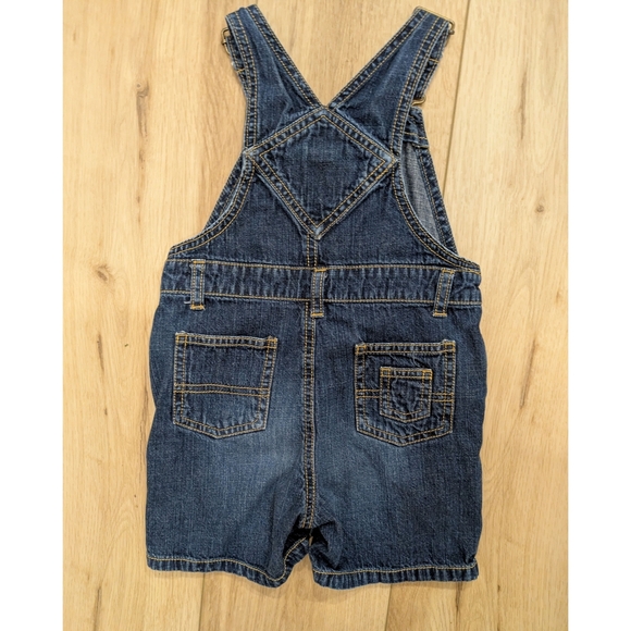Gymboree Y2K Denim Short Overalls with Monkey Patch - Picture 2 of 5